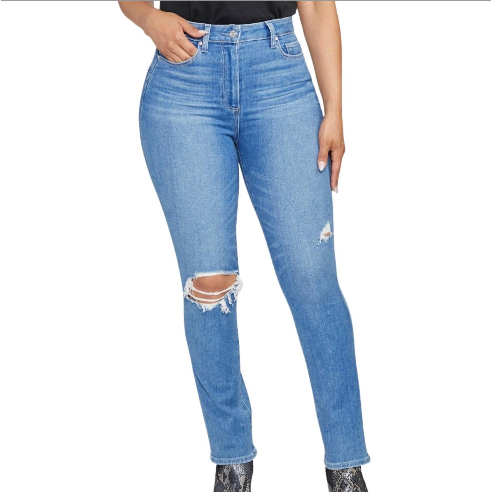 Paige Accent Ultra High-Rise Distressed Straight Jeans In Heartbreaker Size 25